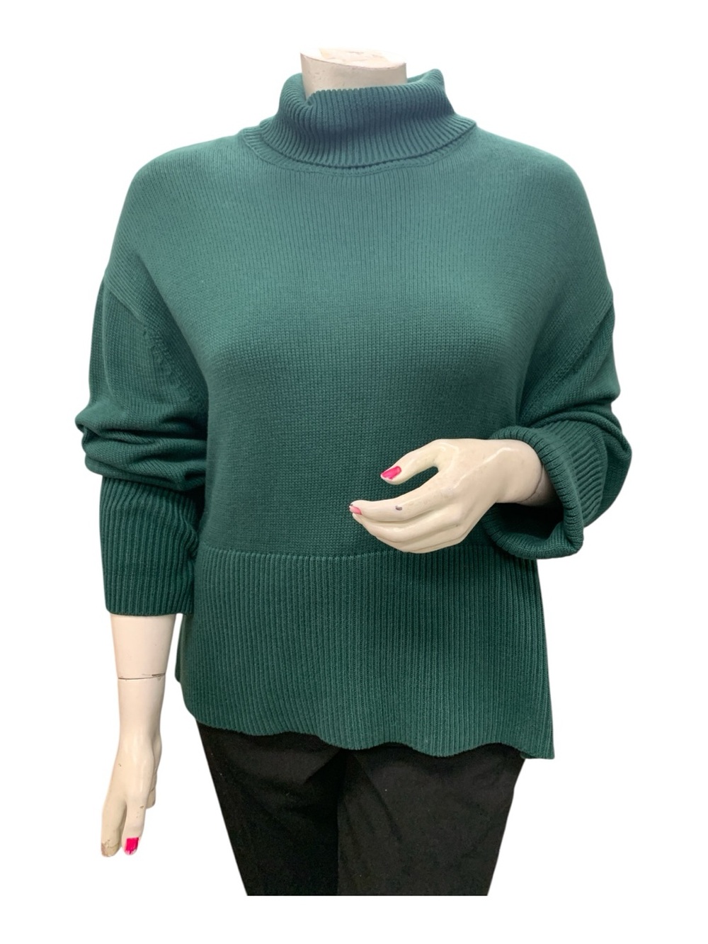 Turtleneck Rib-Knit Sweater in Teal